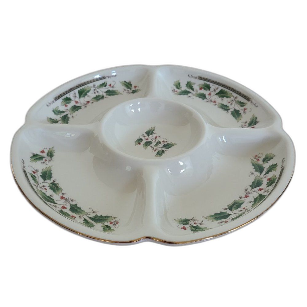 Vintage Royal Limited Holly Holiday Five Part Relish Appetizer Tray Christmas